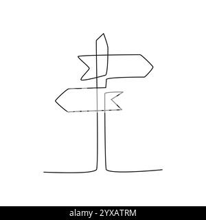 Travel Way Sign One Single Line Drawing Stock Vector