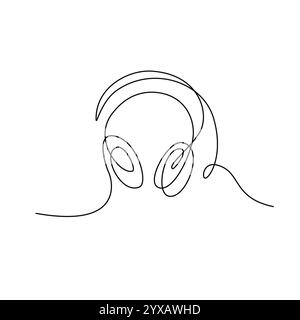 Headphones One Single Line Drawing Stock Vector