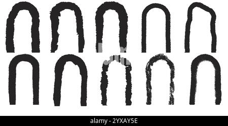 Grunge arch frames set. Door shapes modern black Vector hand drawn collection illustration isolated on white background. Stock Vector