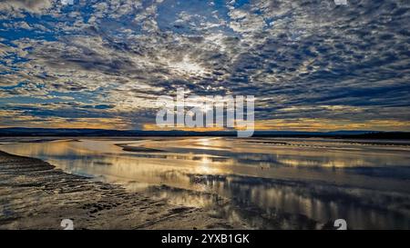 Findhorn Moray Coast Scotland a low tide and a winter sunset over the sands of the large bay Stock Photo