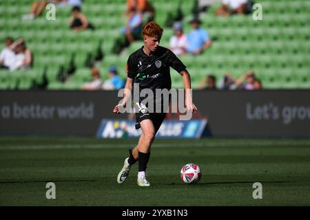 MELBOURNE, AUSTRALIA. 15th Dec, 2024. Pictured: Finn McKenlay of Auckland during the ISUZU A League Round 8 match Melbourne City vs Auckland at AAMI Park, Melbourne, Australia. Credit: Karl Phillipson / Alamy Live News Stock Photo