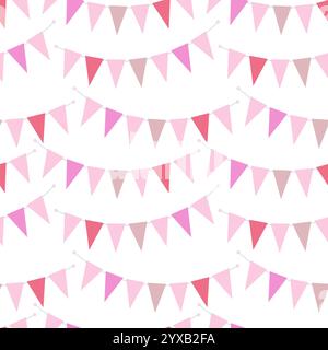 Triangular Pennant garland on rope Seamless pattern in trendy soft shades. Party festive background. Isolated Vector illustration Wallpaper, wrapping or web promo banner, greeting card, posting, label Stock Vector