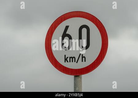 60 km/h speed limit road sign in Ireland. Stock Photo