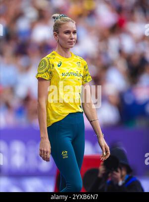 Eleanor Patterson participating in the high jump at the Paris 2024 Olympic Games. Stock Photo