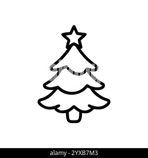 Christmas Tree icon, Elegant Christmas Tree Line Art Vector Illustration. Stock Vector