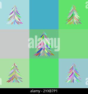 Minimalistic Christmas pattern with colorful Christmas trees Stock Vector