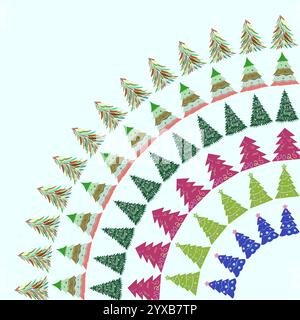 Festive pattern with a circular image of colorful Christmas trees, vector illustration on a white background Stock Vector