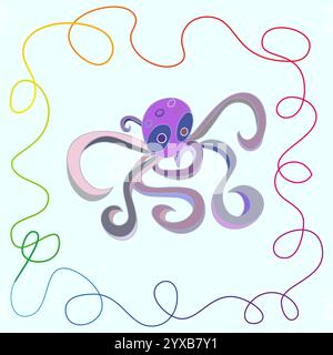 Fabulous octopus in a multi-colored frame, vector illustration on a white background Stock Vector