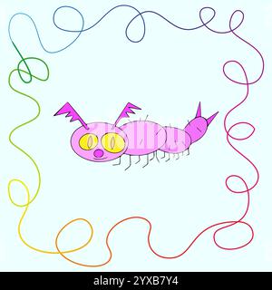 Pink centipede on a light background, multicolored vector illustration Stock Vector