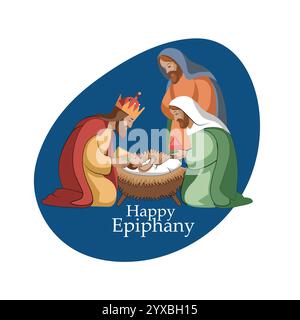 Vector Illustration of Epiphany scene with The Three Wise Men and Jesus ...
