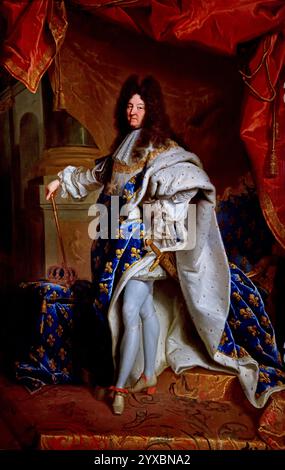 Louis XIV, The Sun King (Le Roi Soleil 1638-1715), 1702, by Workshop   Hyacinthe Rigaud (1659-1743)  French, France Fine Art Museum, ( Grand royal costume )by Hyacinthe Rigaud (1659-1743)  French, France, Fine Art Museum, Hyacinthe Rigaud, Perpignan. Museum, Stock Photo