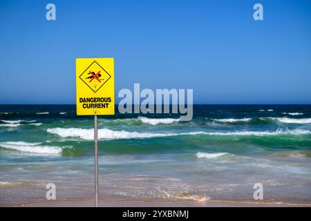 Dangerous Current warning sign on a beach Stock Photo