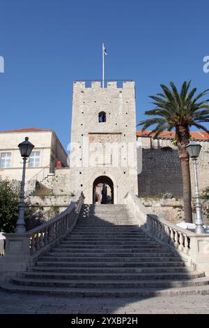 Main gate of old town of Korcula on Korcula island on Adriatic sea in Croatia Stock Photo