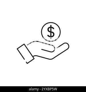 save money icon, salary money, invest finance, hand holding dollar, line symbols on white background Stock Vector