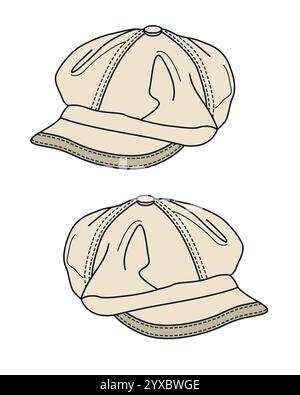 Baggy cap for baby vector template technical illustration. Stock Vector