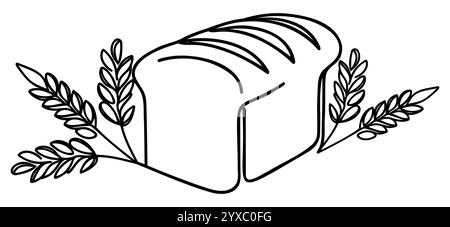 Freshly baked bread Continuous one line drawing. Stock Vector
