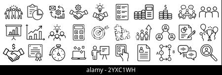 Workshop set of web icons in line style. Business Workshop icons for web and mobile app. Containing team building, teamwork, coaching, meeting, managi Stock Vector