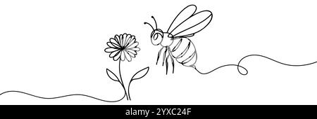 Single Line Abstract Bee Continuous one line drawing of flaying bee. Simple illustration of ...