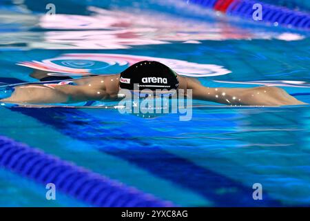 Budapest, Hungary. 15th Dec, 2024. Simone Cerasuolo of Italy competes in the 50m Breaststroke Men Final during the short course World Aquatics Swimming Championships 2024 at the Duna Arena in Budapest (Hungary), December 15, 2024. Credit: Insidefoto di andrea staccioli/Alamy Live News Stock Photo