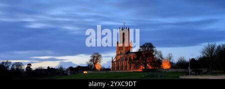 Dusk view of St Marys Church, river Nene, Fotheringhay village, Northamptonshire, England, UK Stock Photo