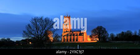 Dusk view of St Marys Church, river Nene, Fotheringhay village, Northamptonshire, England, UK Stock Photo