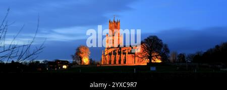 Dusk view of St Marys Church, river Nene, Fotheringhay village, Northamptonshire, England, UK Stock Photo