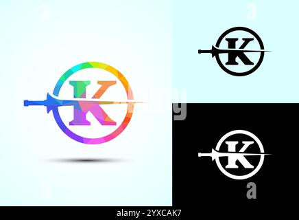 English alphabet with spear lance. Creative spear logo design template Stock Vector