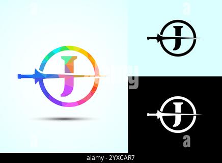 English alphabet with spear lance. Creative spear logo design template Stock Vector