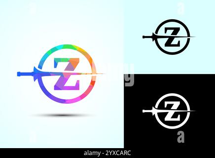 English alphabet with spear lance. Creative spear logo design template Stock Vector