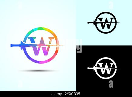 English alphabet with spear lance. Creative spear logo design template Stock Vector