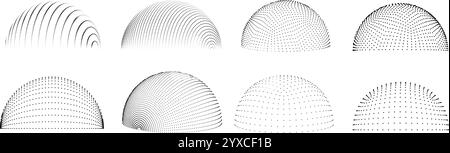 Dotted 3d hemisphere. Dome wireframe dots, geometric half sphere shapes with dotted patterns. Digital power shield, futuristic graphics isolated Stock Vector