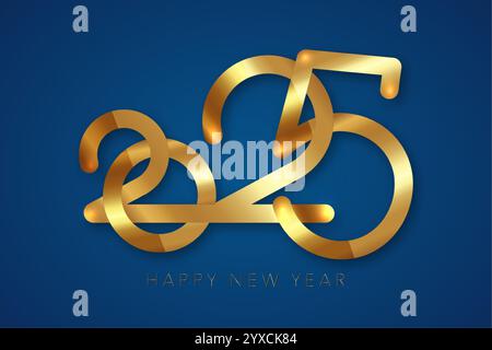 2025 New Year gold logo design. Holiday greeting card. Vector illustration. Luxury festive design for banner, invitation, calendar, party, golden holi Stock Vector