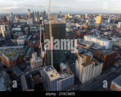 Aerial view of Northern Quarter and  Ancoats area in the city of Manchester UK Stock Photo