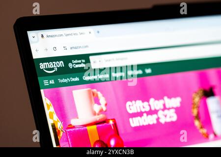 New York, USA - December 15, 2024: Amazon website homepage displayed on computer screen with visible logo. Online platform for shopping deals, gifts Stock Photo