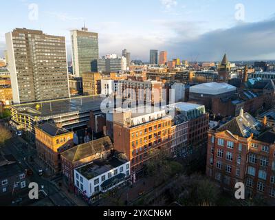 Panoramic aerial image of Manchester downtown city skyline. Stock Photo