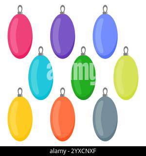 Nine multi colored Christmas balls on a white background. Vector illustration. Stock Vector
