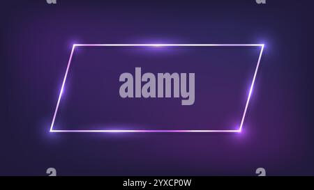 Neon rectangular frame with shining effects on dark background. Empty glowing techno backdrop. Vector illustration. Stock Vector