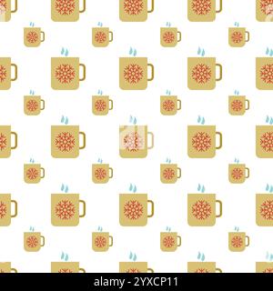 Seamless Pattern with Cup with hot drink and snowflake symbol. Vector illustration Stock Vector