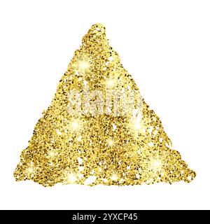 Golden paint hand drawn glittering triangle on a white background. Background with gold sparkles and glitter effect. Empty space for your text.  Vecto Stock Vector