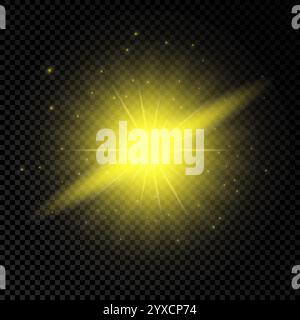 Light effect of lens flares. Yellow glowing lights starburst effects with sparkles on a transparent background. Vector illustration Stock Vector