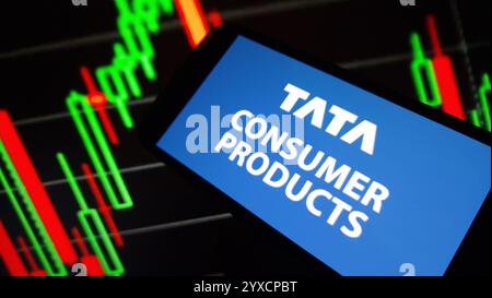 Konskie, Poland - December 14, 2024: Tata Consumer Products company logo displayed on mobile phone Stock Photo