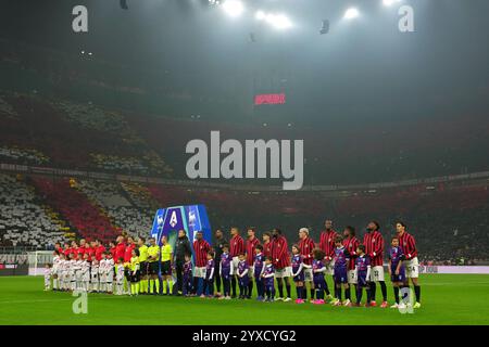 Milano, Italia. 15th Dec, 2024. Teams line up during the Serie A soccer match between Milan and Genoa at San Siro Stadium in Milan, North Italy - Sunday, December 15, 2024. Sport - Soccer . (Photo by Spada/LaPresse) Credit: LaPresse/Alamy Live News Stock Photo