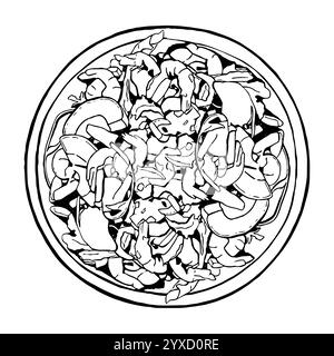Hand drawn avocado salad isolated on a white background. Sketch food dishes. Vector illustration in sketch style. Top view. Stock Vector