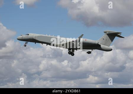 MM62303 (14-12), a Gulfstream E-550A operated by the Italian Air Force (Aeronautica Militare), departing from RAF Fairford in Gloucestershire, England, after participating in the Royal International Air Tattoo 2023 (RIAT23). Stock Photo