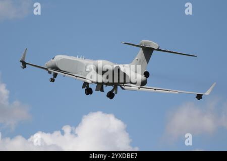 MM62303 (14-12), a Gulfstream E-550A operated by the Italian Air Force (Aeronautica Militare), departing from RAF Fairford in Gloucestershire, England, after participating in the Royal International Air Tattoo 2023 (RIAT23). Stock Photo