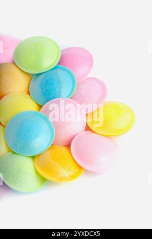 flying saucer candy features a crisp edible rice shell filled with tangy, fizzy sherbet powder at its core, delivering a burst of sour flavor in every Stock Photo