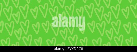 Natural green Hearts web banner,seamless texture background Stock Vector