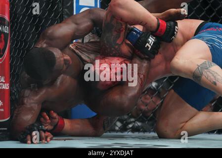 Tampa, Florida, United States. 15th Dec, 2024. TAMPA, FL -DECEMBER 15:Colby Covington and Joaquin Buckley meet in the octagon for a 5-round welterweight bout during UFC Fight Night - Covington vs Buckley at Amalie Arena on December 15, 2024 in Tampa, Florida (Photo by Jordan Herald/PxImages) Credit: Px Images/Alamy Live News Stock Photo