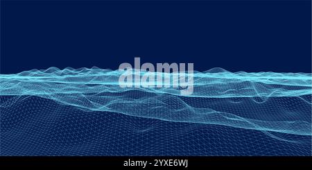 Blue mountain landscape wireframe topography pattern background Stock Vector