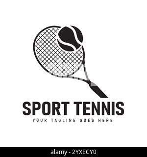 Simple Silhouette of Ball and Racket Tennis Logo Design, Sport Tournament Vector Illustration Stock Vector